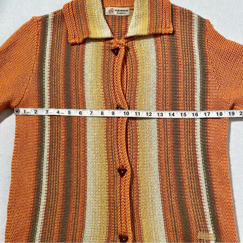 Vintage Genoa Boho Stripe Fringe Cardigan Collared Retro Sweater M - Picture 7 of 10